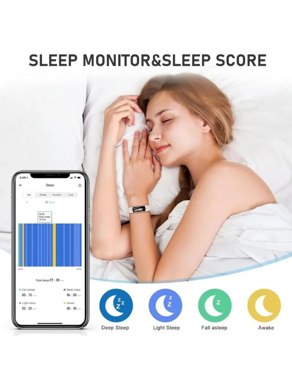 Waterproof Fitness Tracker for Heart Rate, Blood Pressure & Calories - AMOLED